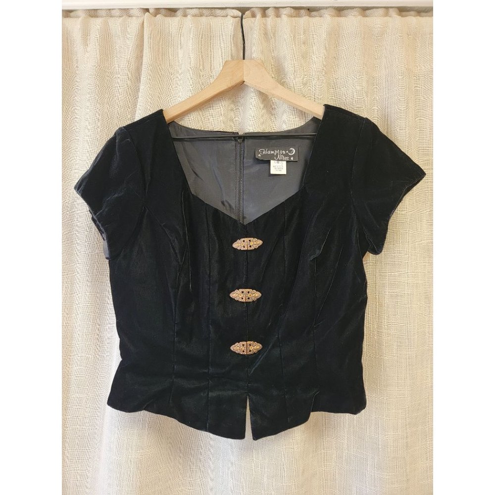 Vintage Hampton Nites black velvet top, size 8